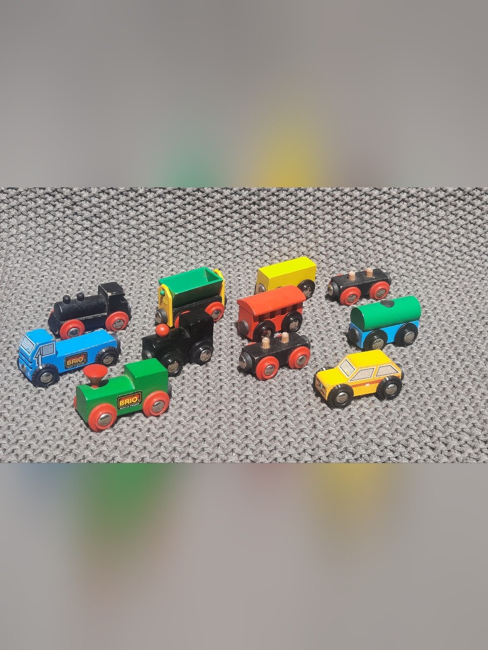 Vintage BRIO Wooden Train Magnetic Cars and Engines Lot of 11